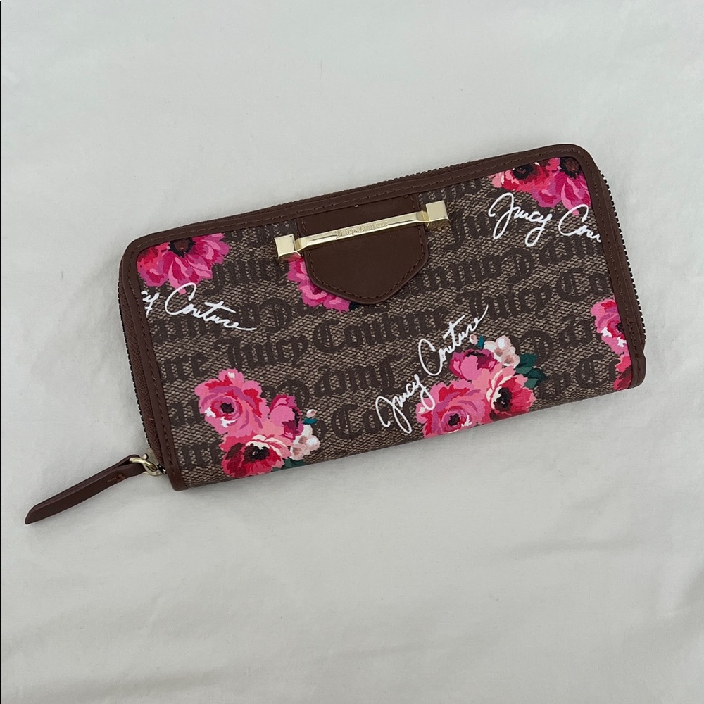 Juicy Couture Brown Wallet with Pink Floral Design